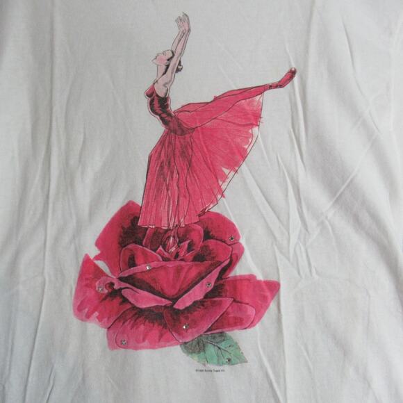 Vtg Tultex T Shirt Womens Large White Ballerina Rose Rhinestone Tee Grunge 90s - Picture 3 of 9